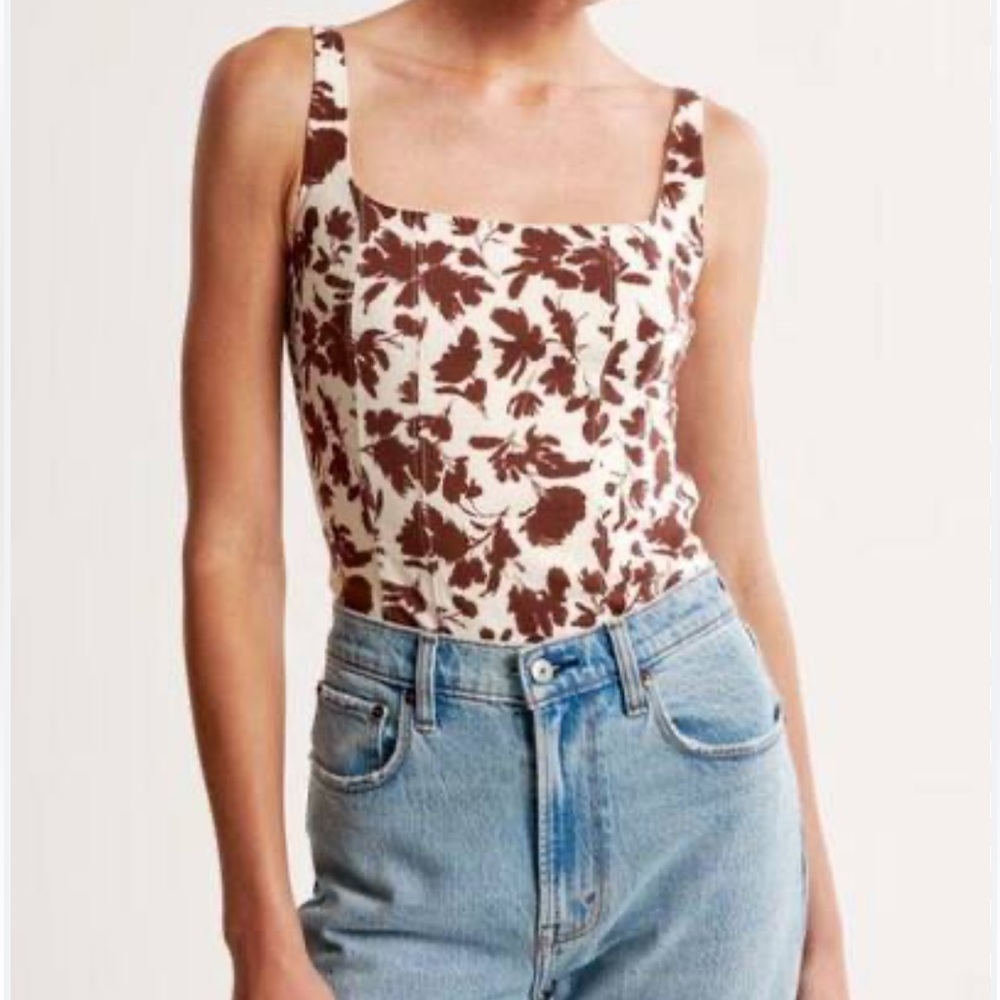 NWT Abercrombie and Fitch Cotton Blend Squareneck Corset Brown Top